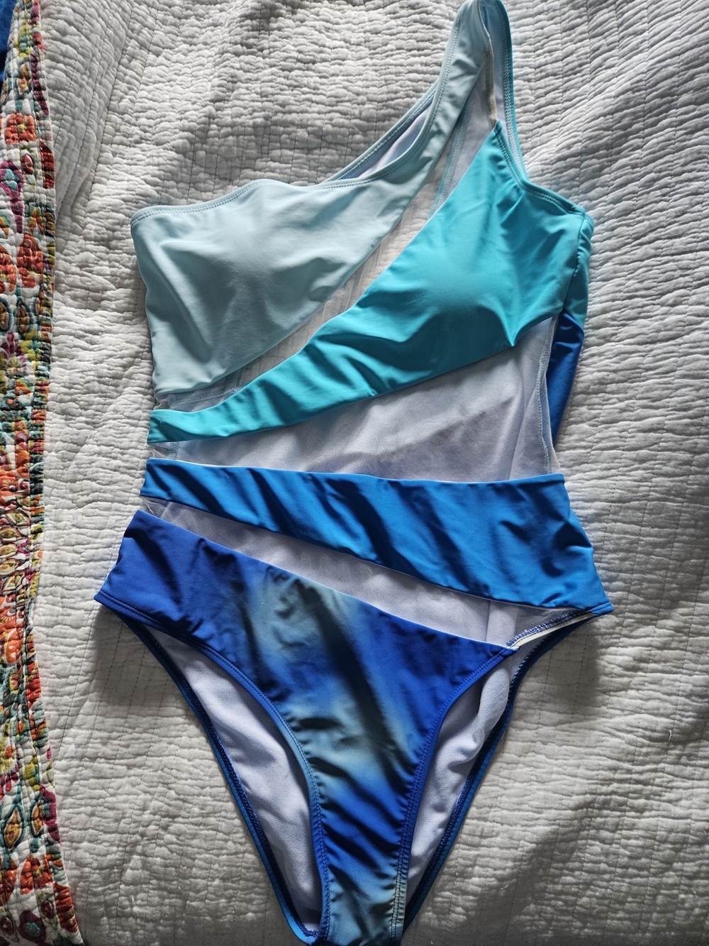 Women’s One-Shoulder Blue Gradient One-Piece Swimsuit